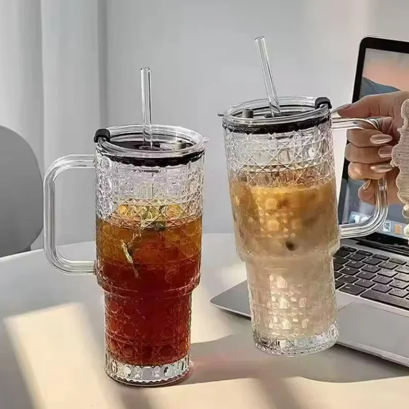 500ml Modern Glass Cup with Handle for Iced Coffee Cold/Hot Drinks - Stylish Coffee Mug Mason Jar for Smoothies Juice Coffee