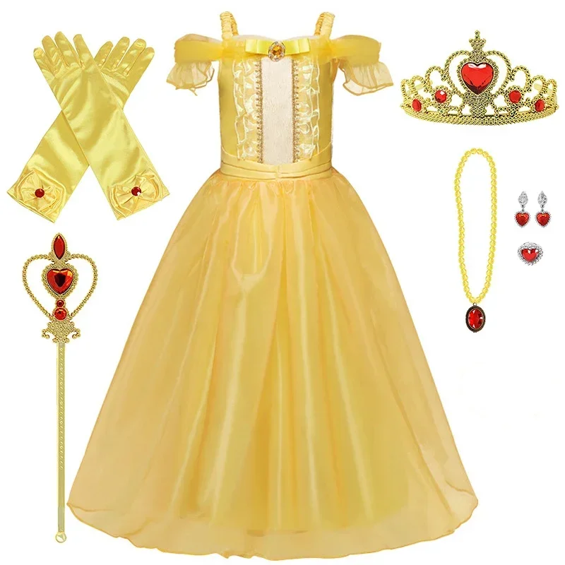 Ragazze Principessa Biancaneve Vesti per bambini Costumi con maniche a sbuffo con mantello lungo Festa di compleanno per bambini Abito fantasia 3-10 anni U