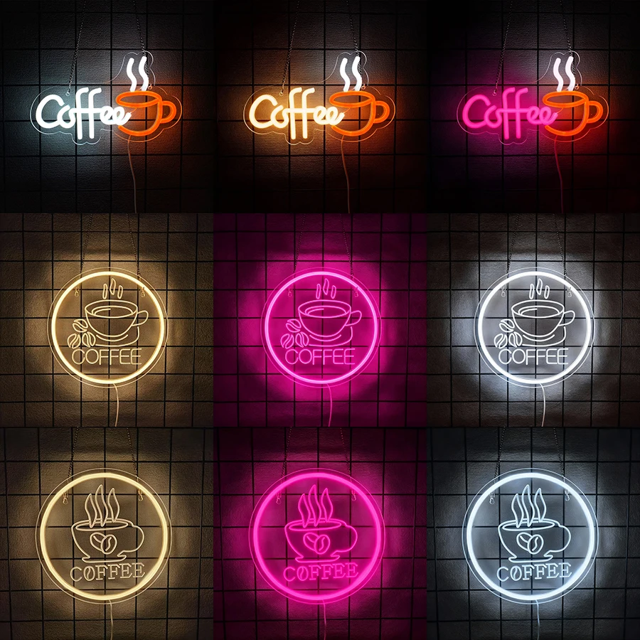 Coffee Neon Sign,LED Light Up Cafe Cup Signs for Coffee Bar Decor,Neon Light for Cafe Club Kitchen Shop Business Window Wall Art