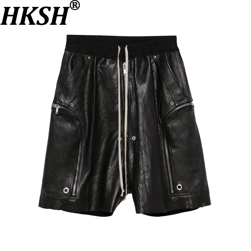 

HKSH летние новые мужские темные уличные шорты с несколькими карманами и заклепками на молнии, повседневные шикарные модные шорты из овчины HK7281