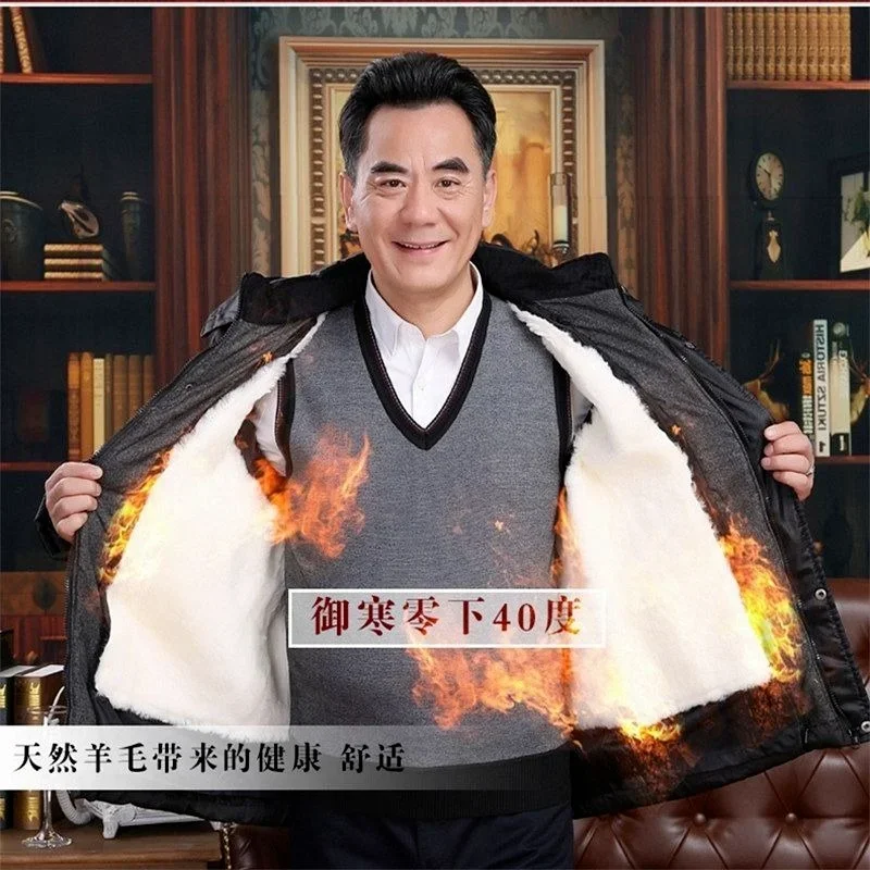 Men's Warm Winter Jacket Sheepskin Jacket Genuine Leather Warm Middle-aged and Elderly Wool Lamb Inner Jacket