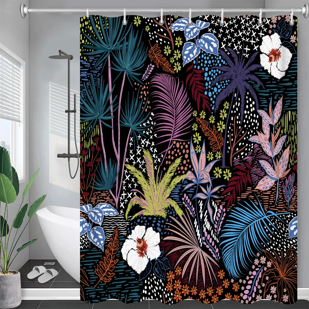 

1pc Floral leaf Pattern Shower Curtain Waterproof Shower Curtain Bathroom Partition Curtain Bathroom Decoration Accessories
