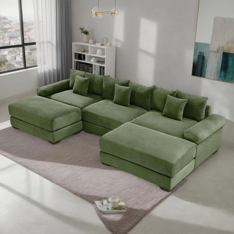 

Sectional Sofa with 24" Deep Seat, U Shaped Cloud Couch Sectional with 2 Ottoman, Comfy Sofa Couch with Wide Armres