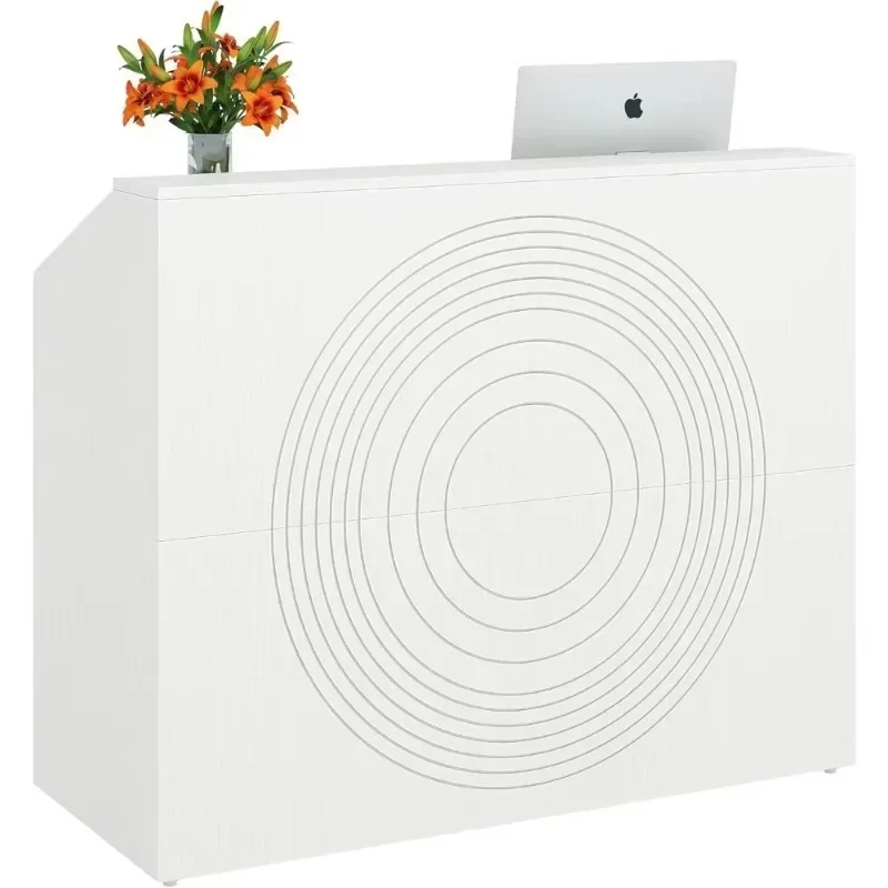 

47-Inch Reception Desk with Counter, Front Desk Reception Room Table, Retail Counter for Checkout, Modern Welcome Desk