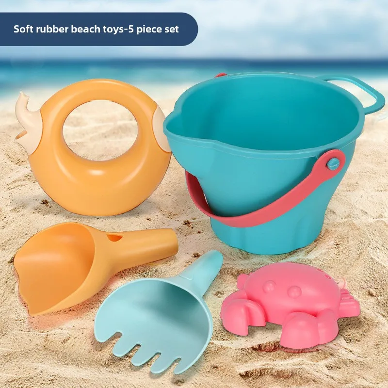 ألعاب الشاطئ للأطفال مجموعة لعب رملية من السيليكون الناعم للأطفال الصغار في الصيف وحمام الشاطئ والماء وعربة متينة وسهلة الحمل #4