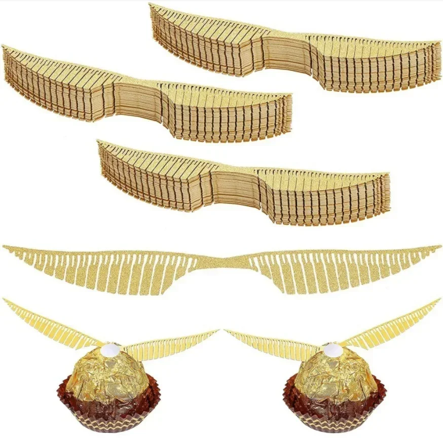 Golden Snitch Cake Topper Magic Movie Golden Angel Wings Chocolate Cake Decoration Cartoon Magic Theme Party Supplies