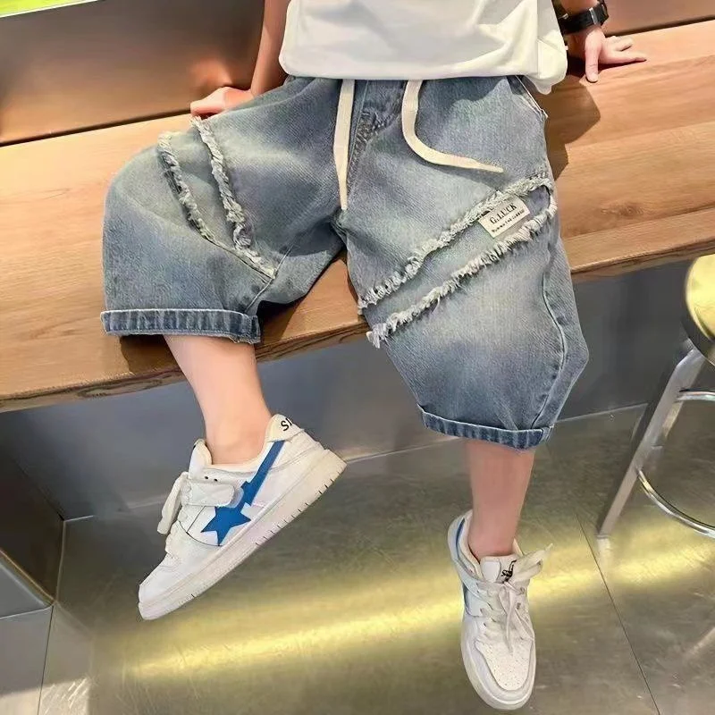 Pantalones cortos vaqueros de verano para niños, pantalones finos informales de siete cinco longitudes, ropa de moda para niños, pantalones vaqueros cortos finos informales para niños
