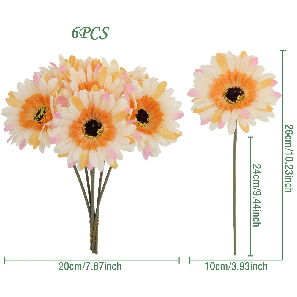 6 Stück künstliche Gerbera-Blumen aus Seide, Blumenstrauß, Heimtischdekoration, künstliche Gänseblümchen, DIY-Fotorequisiten, Blumenarrangements, Hochzeitsdekoration – Detail 2