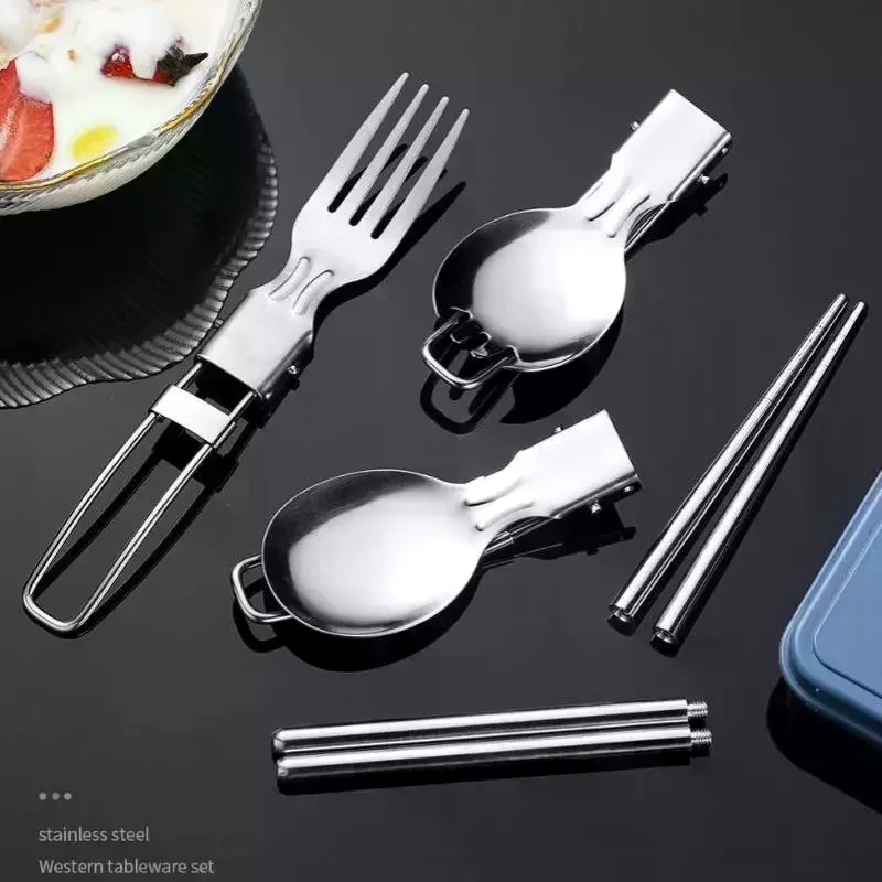 3Pcs 304 Stainless Steel Folding Cutlery Set Portable Spoon Fork For Camping Travel Outdoor Use