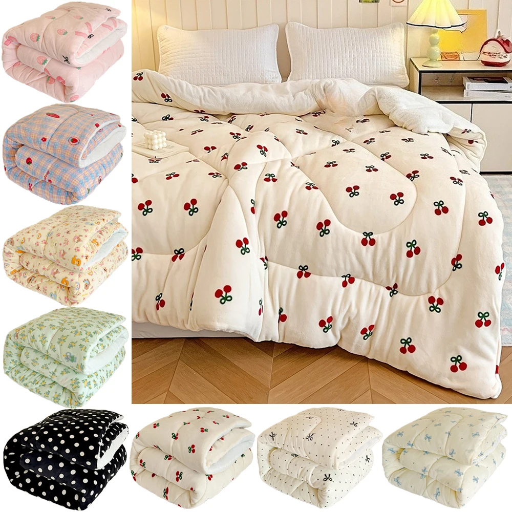 

Winter Quilt Blanket Double Sided Velvet Lamb Cashmere Double Bed Quilts King Queen Full Size Bed Duvet Thicken Comforter Core