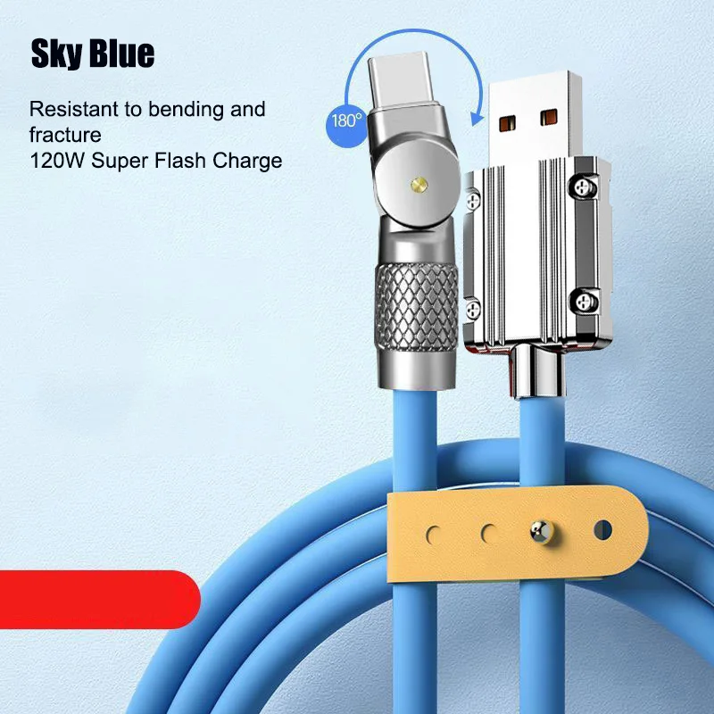 Fast Charging 120W USB Type C Cable 180 Degree Rotary Elbow Compatible with forXiaomi Mobile Phone Charger Orange