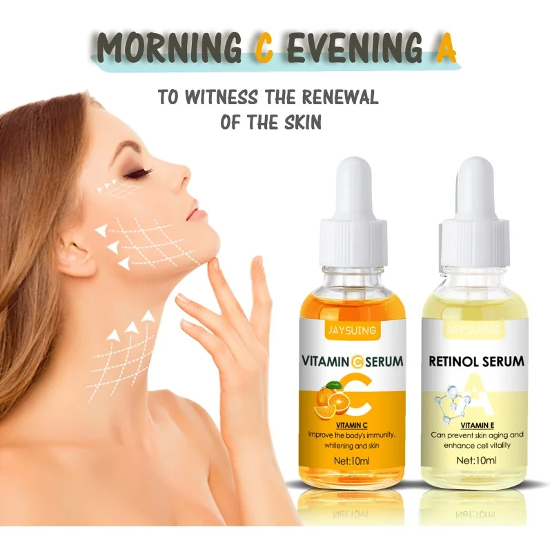 Vitamin C Retinol Serum Combo Face Skin Care 2 Pcs Moisturizing Facial Morning C Night A Skincare Set Essence for Women Men