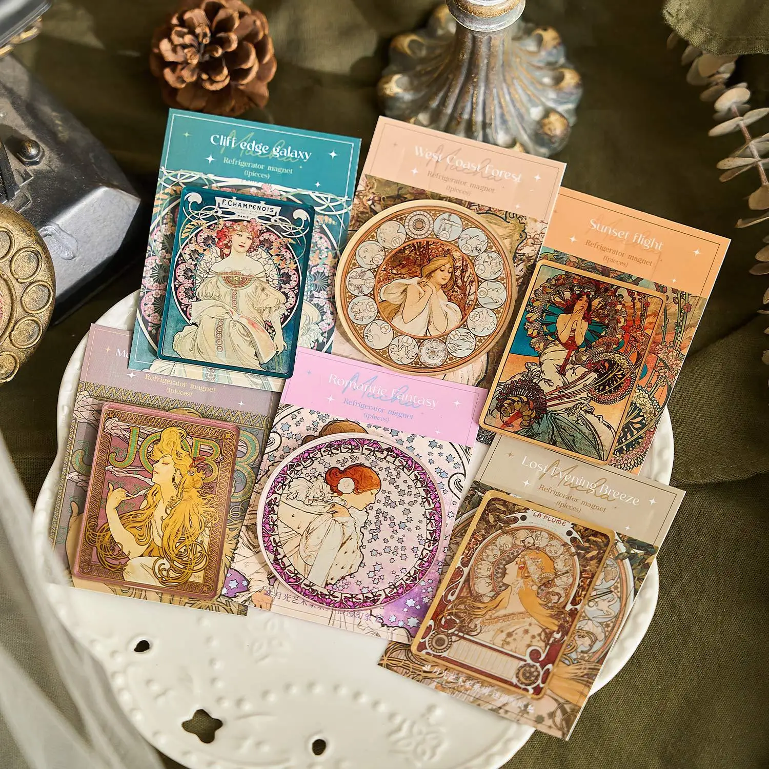 Acrylic Tarot Mucha Fridge Magnet Moonlight Artist Series European Vintage INS Style Magnetic Stickers