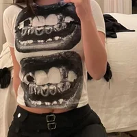 T-shirt Punk Y2K à Manches Courtes pour Femme, Haut de Rue Gothique, Loisirs Basiques, Été 2024 2