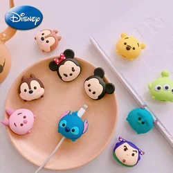 Disney Stitch Mickey Usb línea de datos cubierta de protección de cabeza lindo dibujos animados IPhone cargador Cable Protector caso DIY accesorios regalos