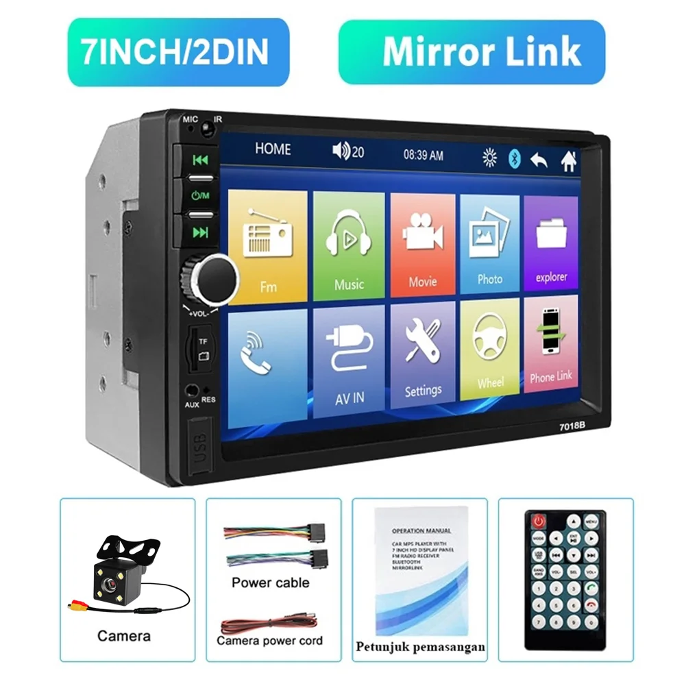 7 Inch Dual Din Car Radio Bluetooth-Compatible Audio System Head Unit FM Receiver MP5 Player Dual Din MirrorLink