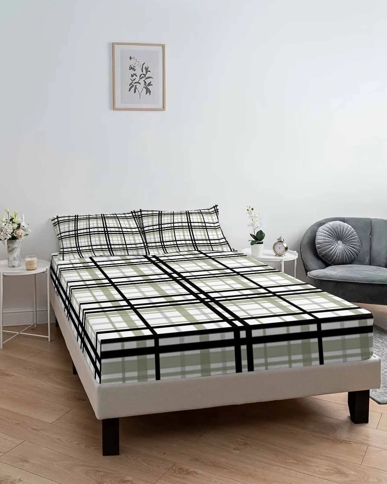 

Striped Grid Texture Queen Size Bed Mattress Fitted sheet Elastic Rubber Band Non-slip Bed Sheet Pillowcase Set