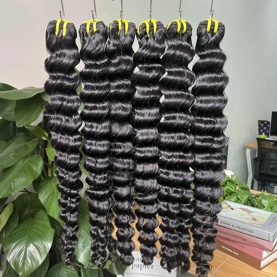 

Maki 10A Grade Deep Wave 100% Raw Human Hair Bundles 10-30 inches Bouncy Curly Hair Weave Extensions