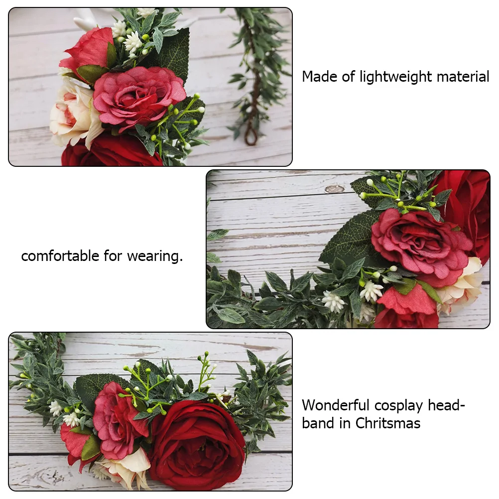 

Artificial Rose Flower Headdress Bridal Hair Hoop Headb Red Photo Props Selfie Party Carnival Christmas Wedding