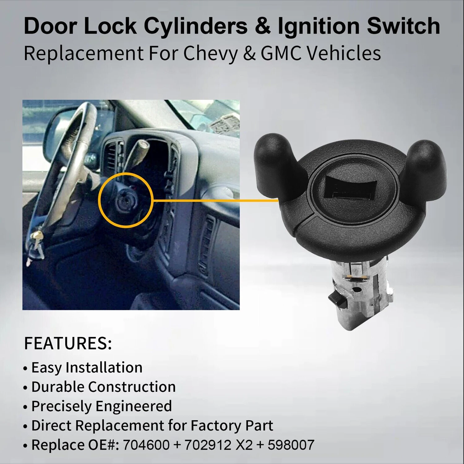 

PANGOLIN Front Door Lock Cylinders & Ignition Switch for Chevy Tahoe Silverado GMC Sierra 1500 2500 3500 Jimmy S10 Sonoma