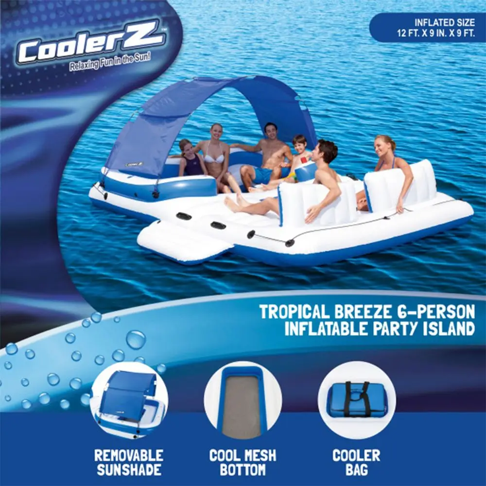 

Надувной плавающий остров CoolerZ Tropical Breeze для 6 человек с откидным навесом и сумкой-холодильником