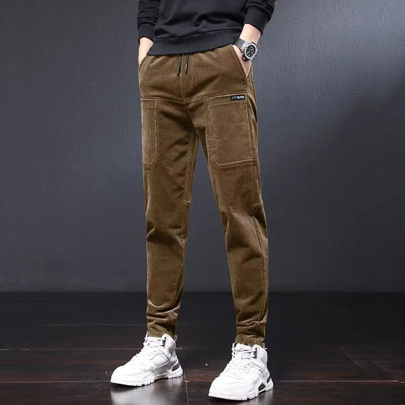 

Spliced Corduroy Bandage Casual Man Pants Brushed Korean Reviews Many Clothes Men's Clothing Baggy Cargo Pants Men Trousers