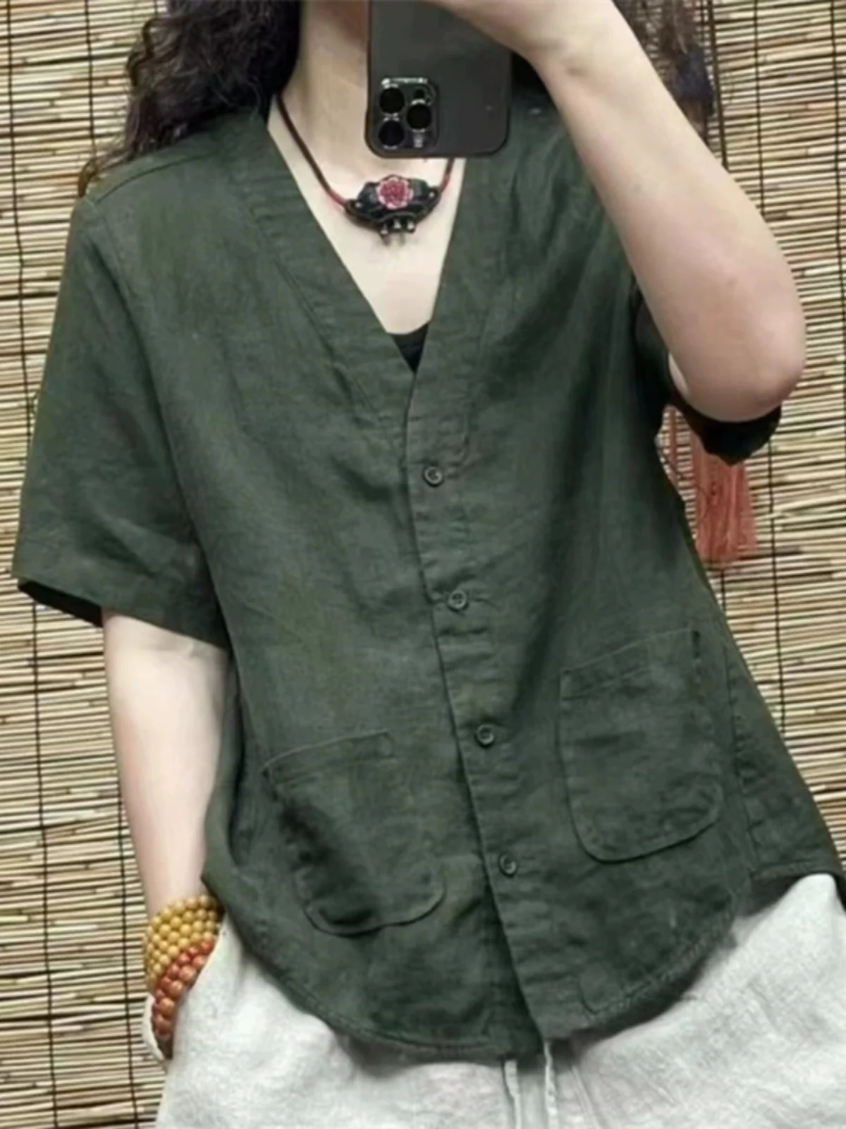 เสื้อคลุมผ้าลินินผ้าฝ้ายทรงหลวมสำหรับผู้หญิง สไตล์วินเทจ ผ้าบางเบา เหมาะสำหรับฤดูร้อน สไตล์เกาหลี รุ่นเล็ก ใส่ทำงานได้