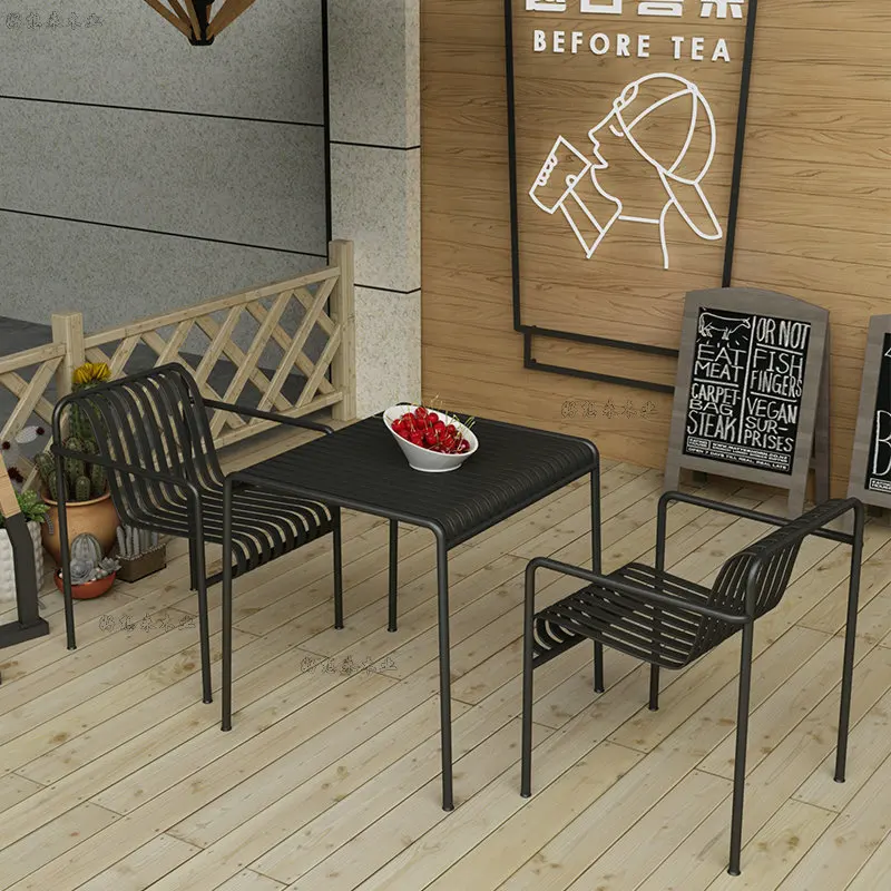 Outdoor wrought iron small garden table and chair combination casual coffee table bench, backrest set