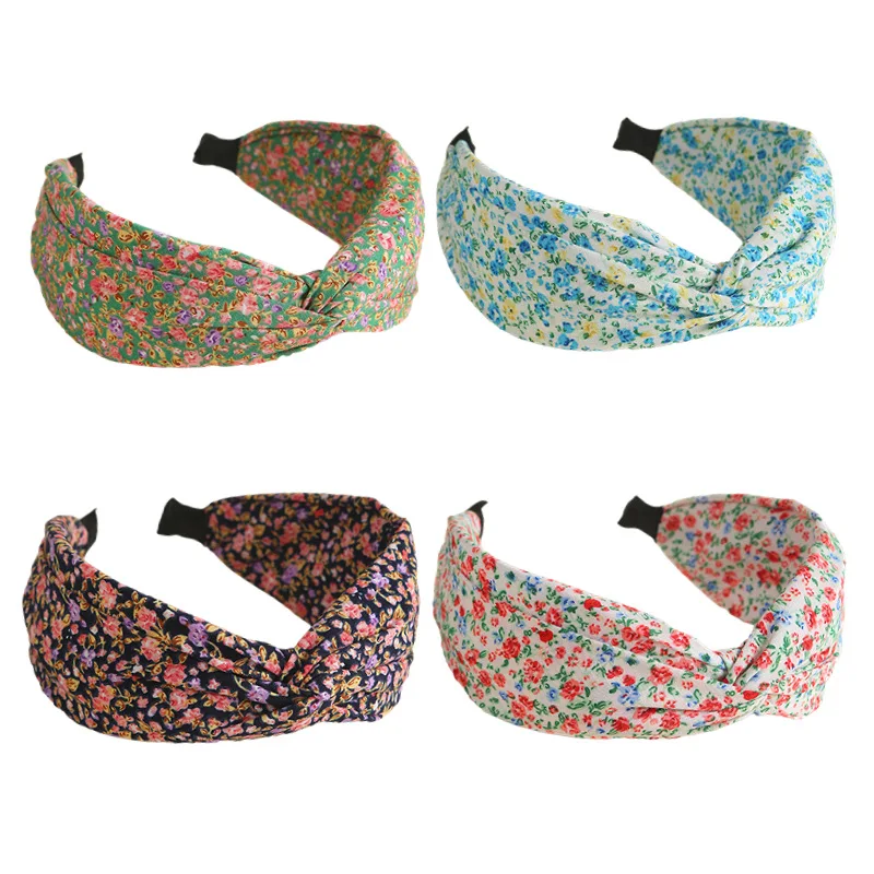 New Wide-brimmed Floral Headband Crossover Fabric Headband Casual Japanese Headband Women\'s Hair Accessory