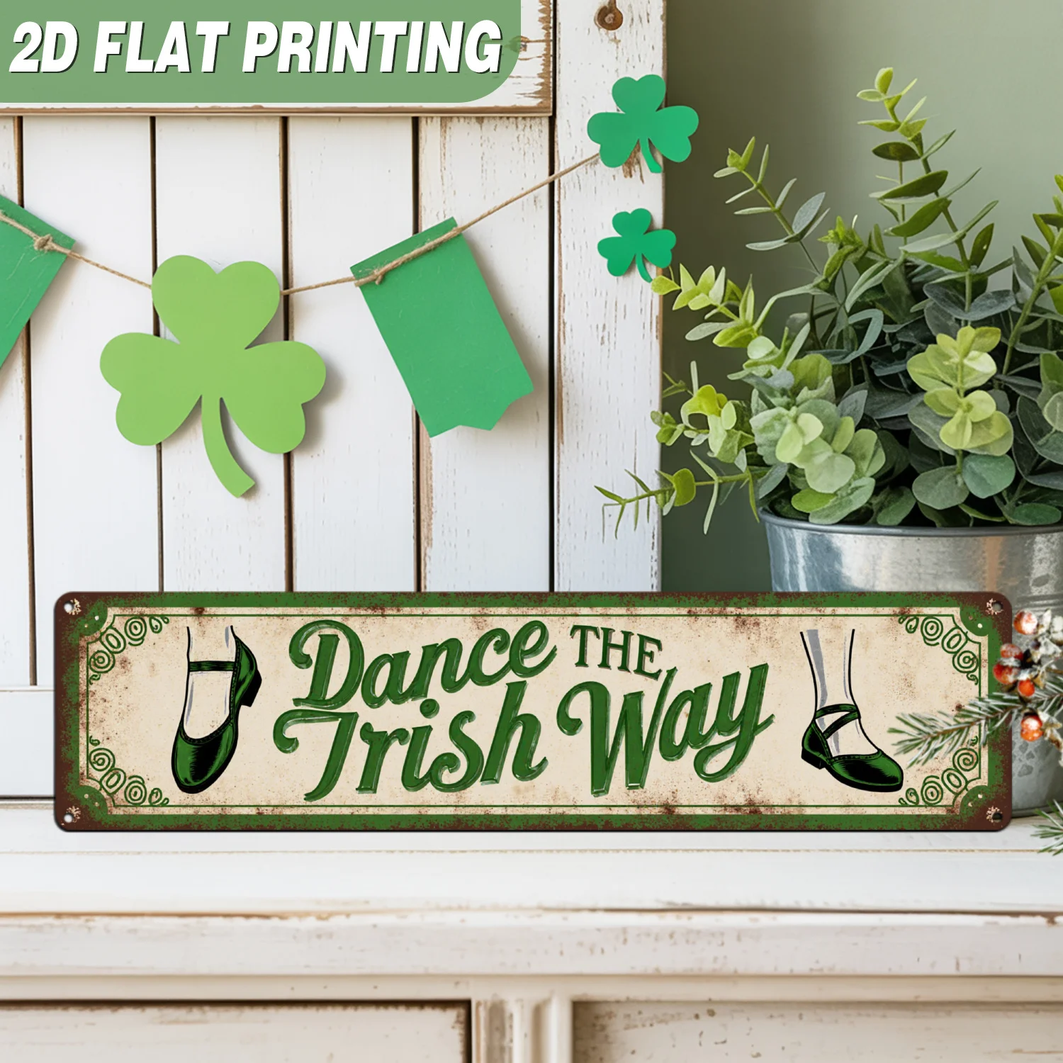 Letrero Decorativo de Pared con Diseño de Danza Irlandesa, Plano en 2D, 1 Pieza, Estilo Vintage Retro, Ideal para el Día de San Patricio