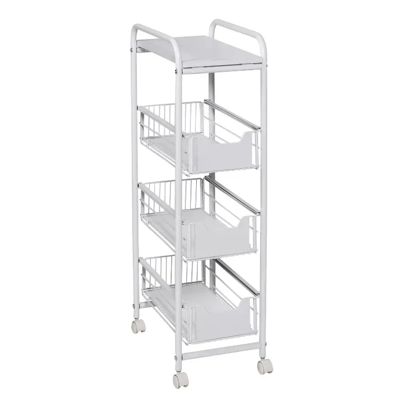 4 Tier Slim Cart with Pull-Out Baskets trolley cart  kitchen rolling bar storage furniture tea folding cart