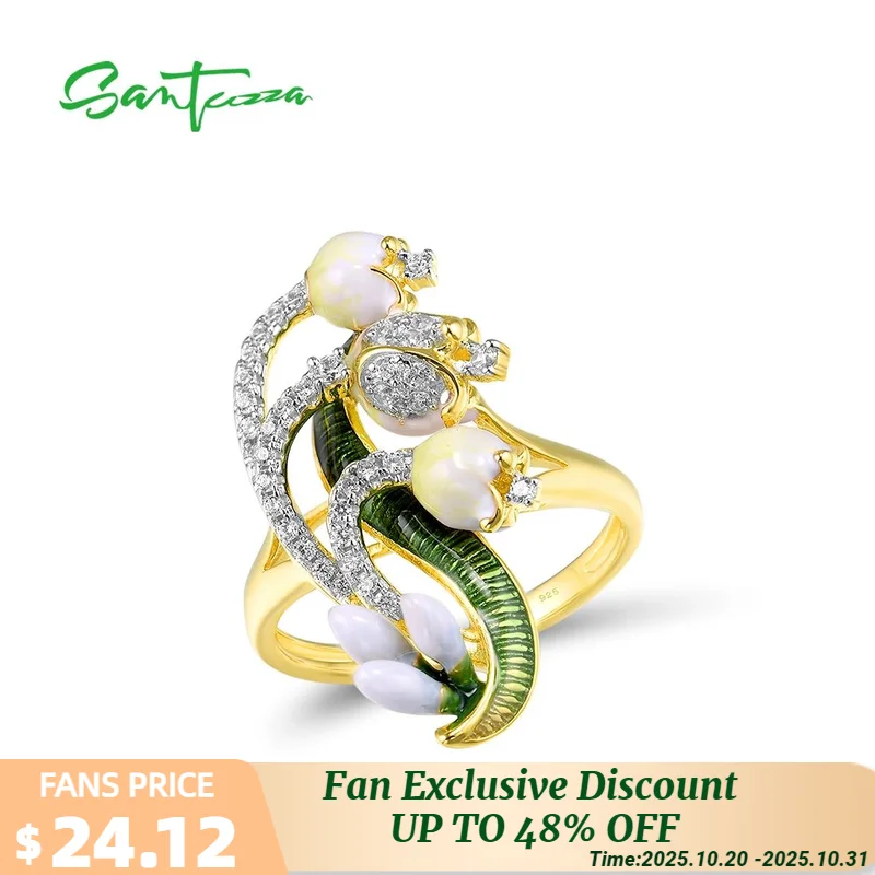 

Женское кольцо с Зелеными камнями SANTUZZA, из серебра 925 пробы с белым кубическим цирконием и эмалью, ручная работа, модные ювелирные украшения