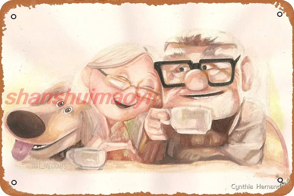 لافتة معدنية - فيلم Up - ملصق كارل وإيلي من القصدير مقاس 12 × 8 بوصات HAI