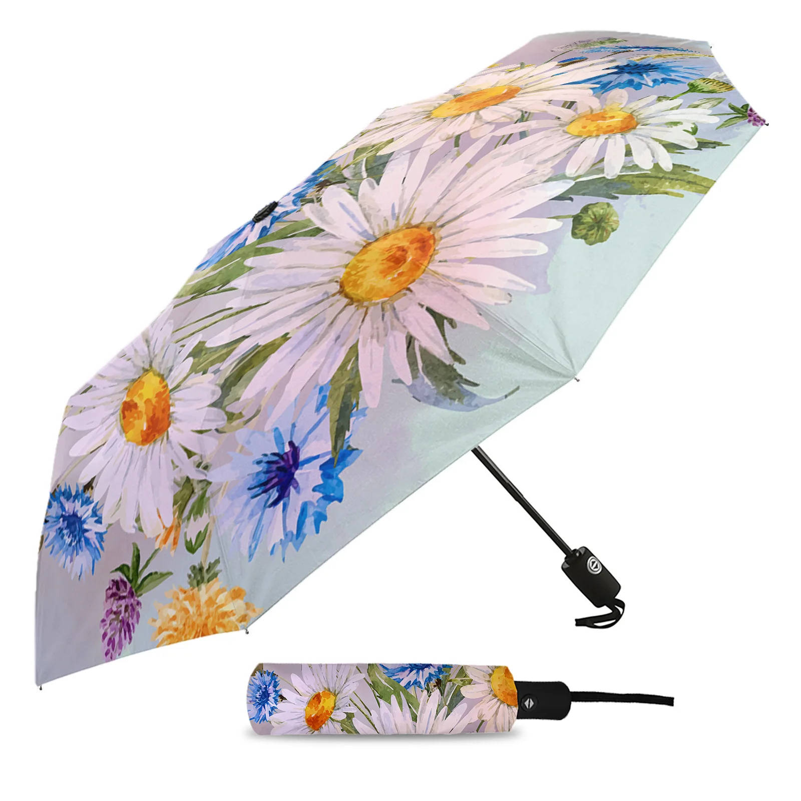 Flowers Daisies Minimalist Automatic Umbrella Travel Folding Umbrella Portable Windproof Parasol Umbrellas