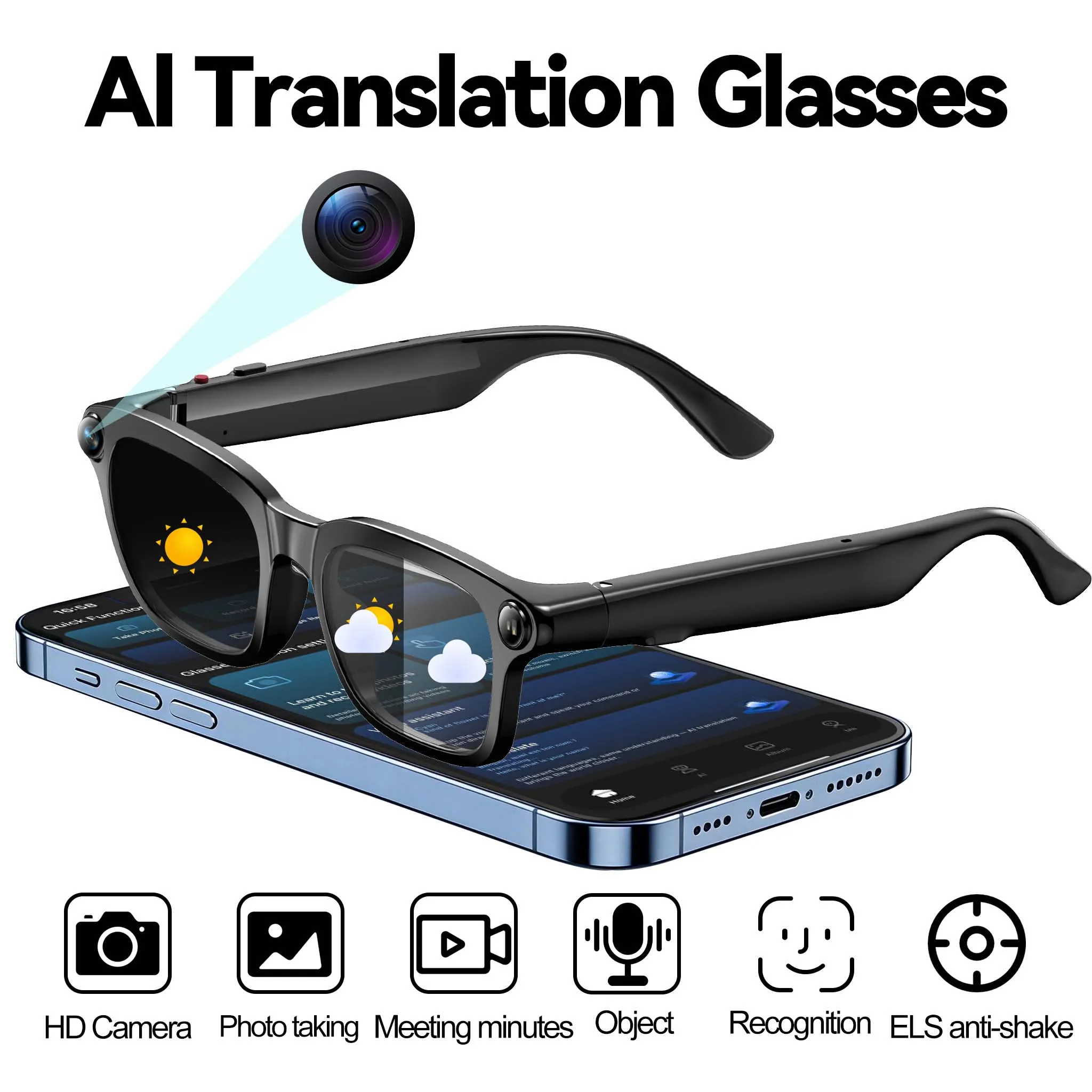 

AI Smart Camera Glasses 300mAh battery 1080P 8Mega Pixel ChatGPT/Doubao Music AI Translation call Sports Outdoor Use DA ECHO