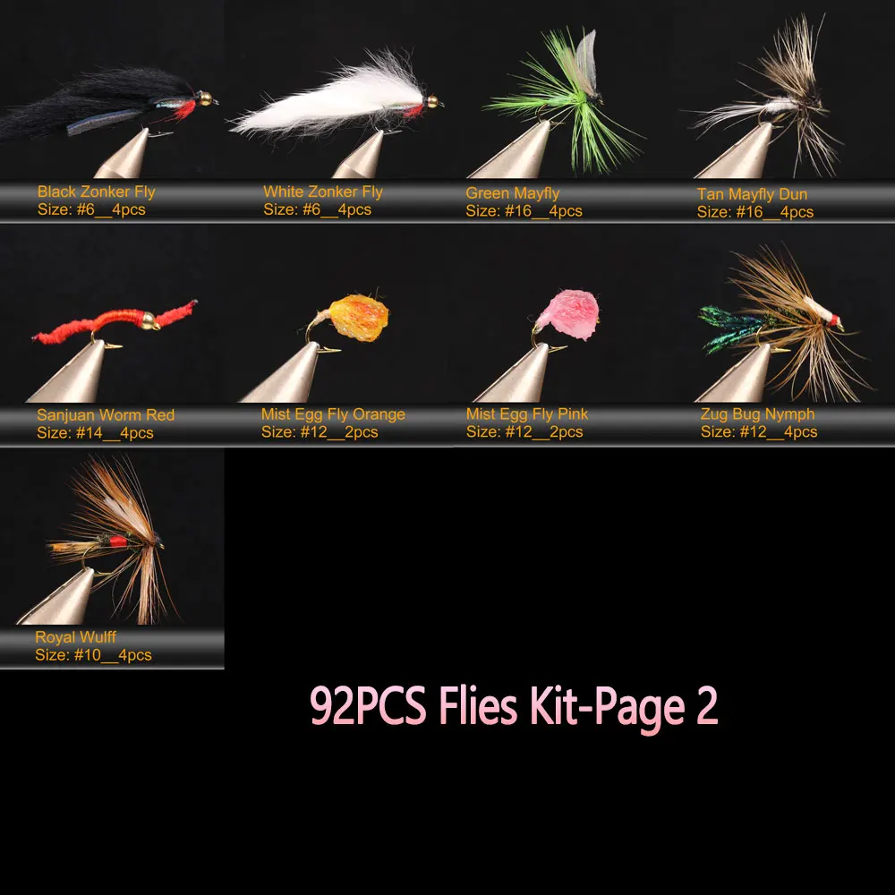 64-teiliges, 92-teiliges, 120-teiliges Nass- und Trockenfliegen-Set für Nymphen, Woolly Buggers, Streamer, Emerger, Würmer, Bass, Forelle, Grauforelle, Panfish – Angelköder – Detail 10