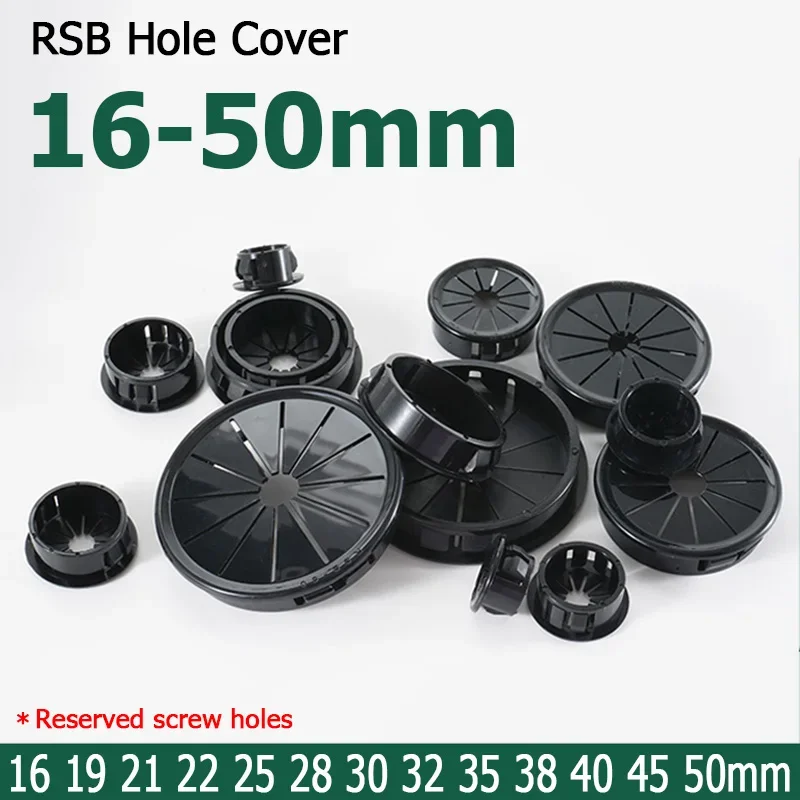 1-10pcs Black Snap-on Hole Cover 16 19 21 22 25 28 30 32 35 38 40 45 50mm RSB Round Desk Wire Plastic Table Line Cable HoleCover