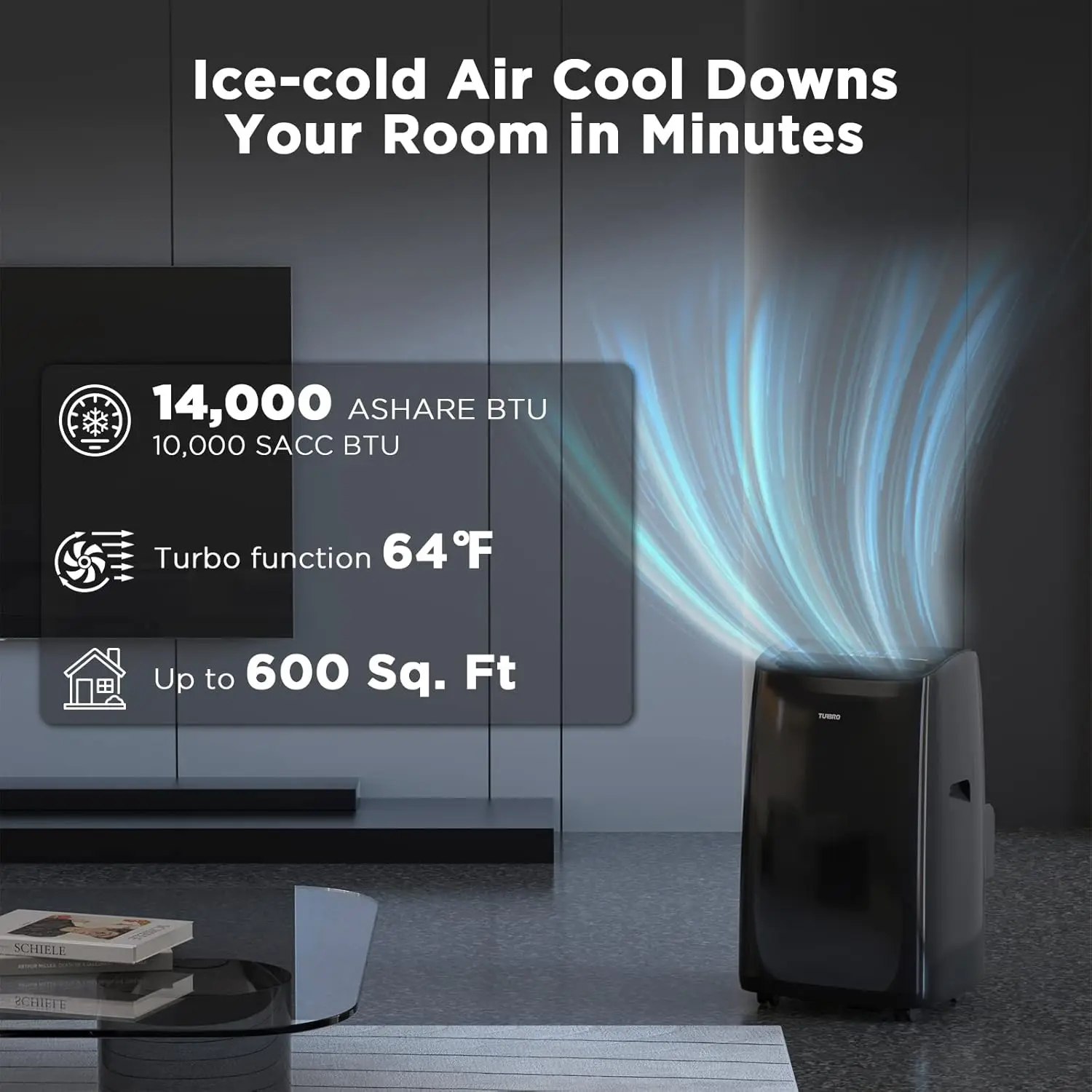 14,000 BTU Smart WiFi Portable Air Conditioner, Cooling up to 600 Sq Ft, 3 in 1 Functions, with Remote, Supports Alexa Co