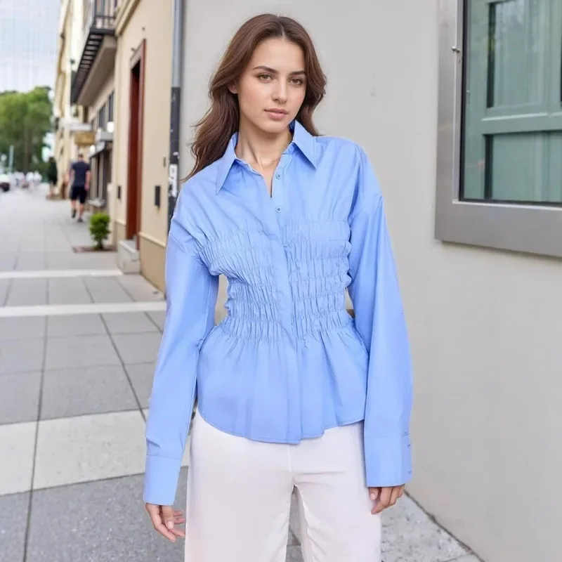 

blue color scheme and a lapel design merican fashion dress with a fresh light blue color scheme and a lapel design