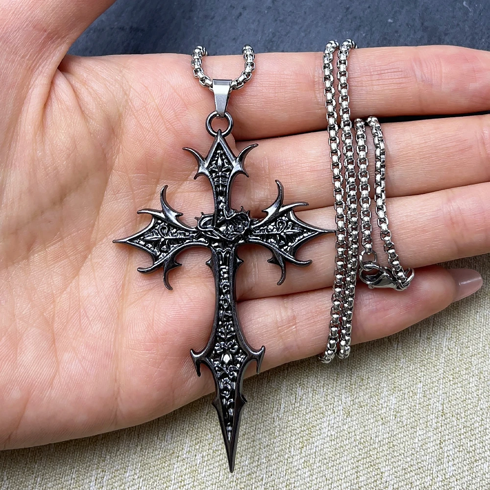 1 Stück Gothic doppelseitige Kreuz Anhänger Halskette Nische Persönlichkeit Design Hip Hop Retro Punk Zubehör
