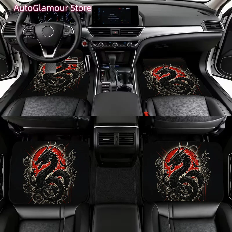 

4pcs Cool Dragon Totem Style Printed Car Floor Mats | Durable Polyester, Universally Applicable for Trucks and SUVs, Ideal Gift