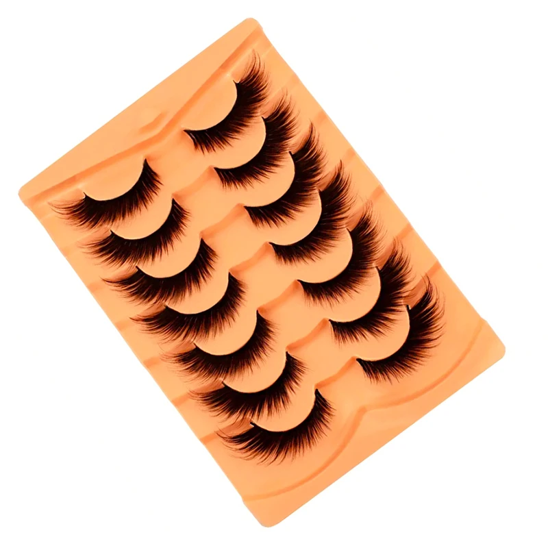 翼付きマンゴーまつげ 7 組、アイライナー効果と自然な外観、6D シルクまつげ