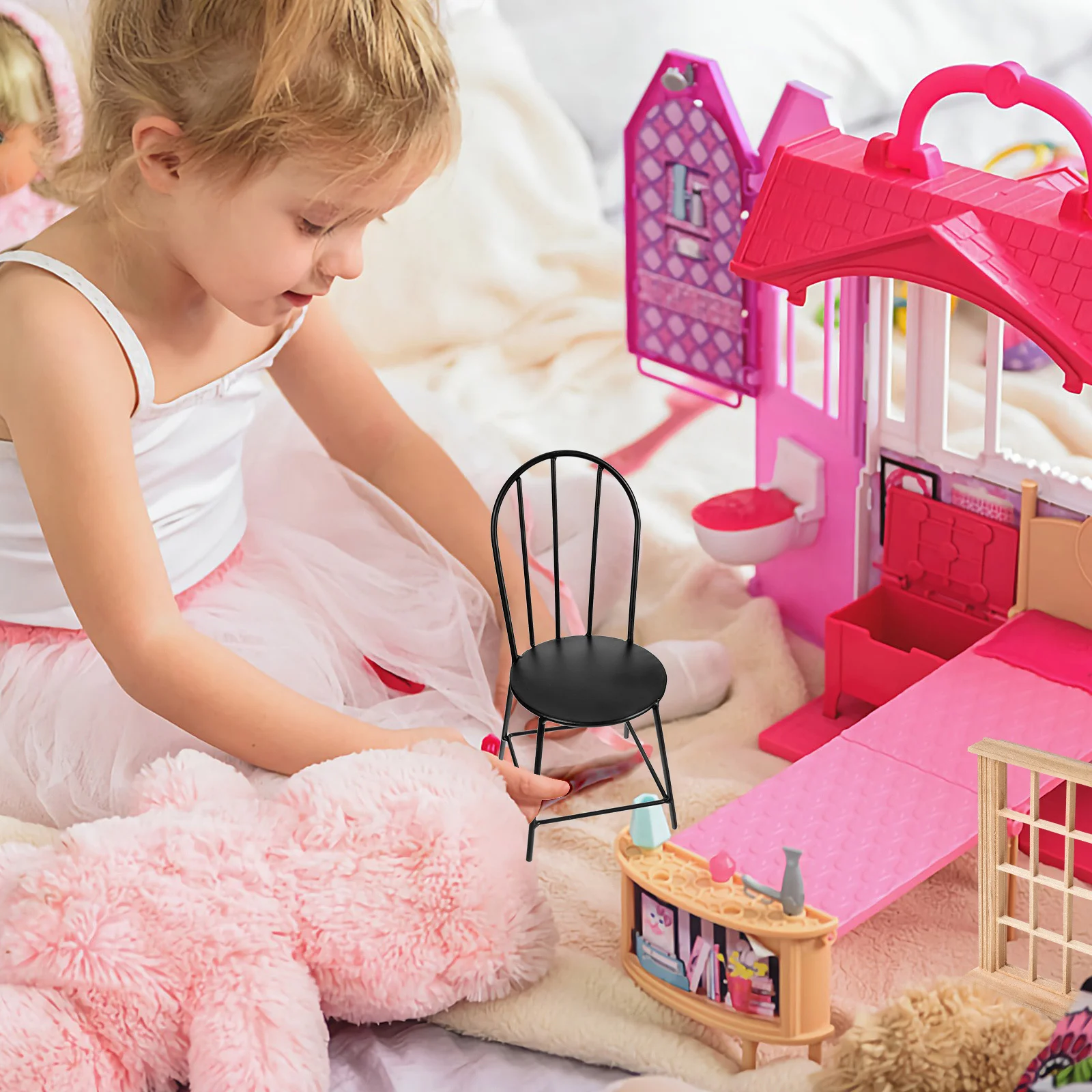 1 قطعة كرسي الحديد لأثاث المنزل المصغر أثاث المنزل الصغير ديكور حرفي صغير ملحقات كرسي الطعام #1