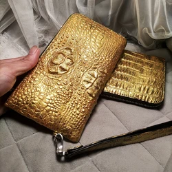 2023 New Luxury Golden Crocodile Leather Men's Clutch Bag High Capacity Zipper Passport Bag With Strap Leisure Clutch Wallets 45