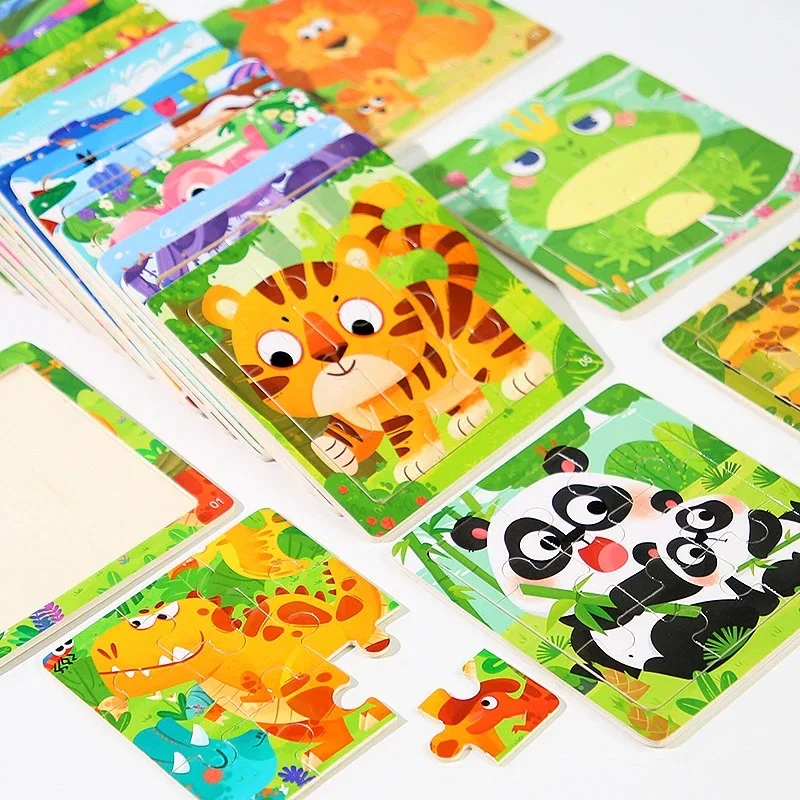 Wooden Puzzles 2 Years Montessori Kids Cartoon Animal Jigsaw Early Learning Cognition Game Puzzle Toys For Baby Children