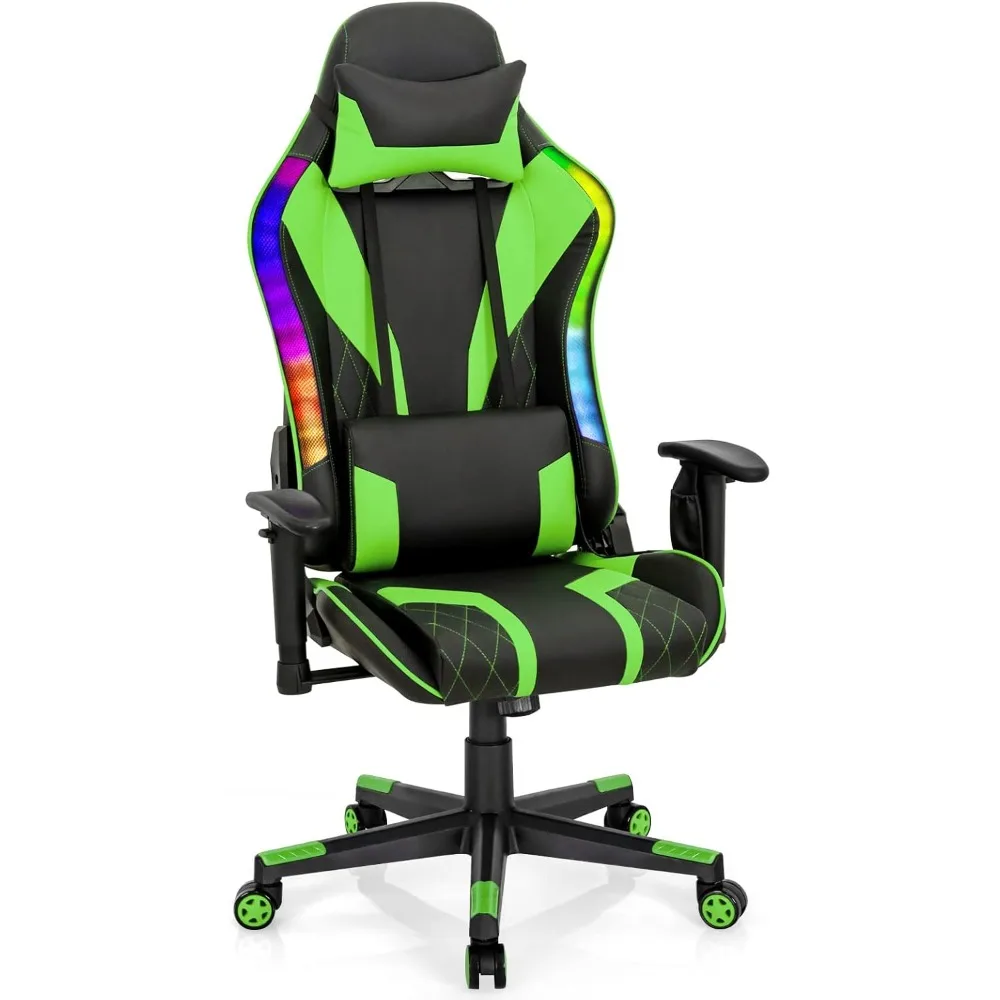 

Gaming Chair with RGB LED Lights, Ergonomic Video Game Chair, High Back PVC Leather E-Sport Computer Chair Adjustable w/Headres