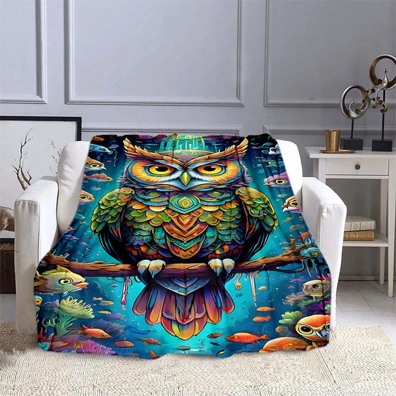 

10 Sizes Owl Pattern Blanket Warm Soft Fluffy Kids and Adult Sofa Bed Throw Blanket Outdoor Travel Camping Sheet Cartoon Blanket