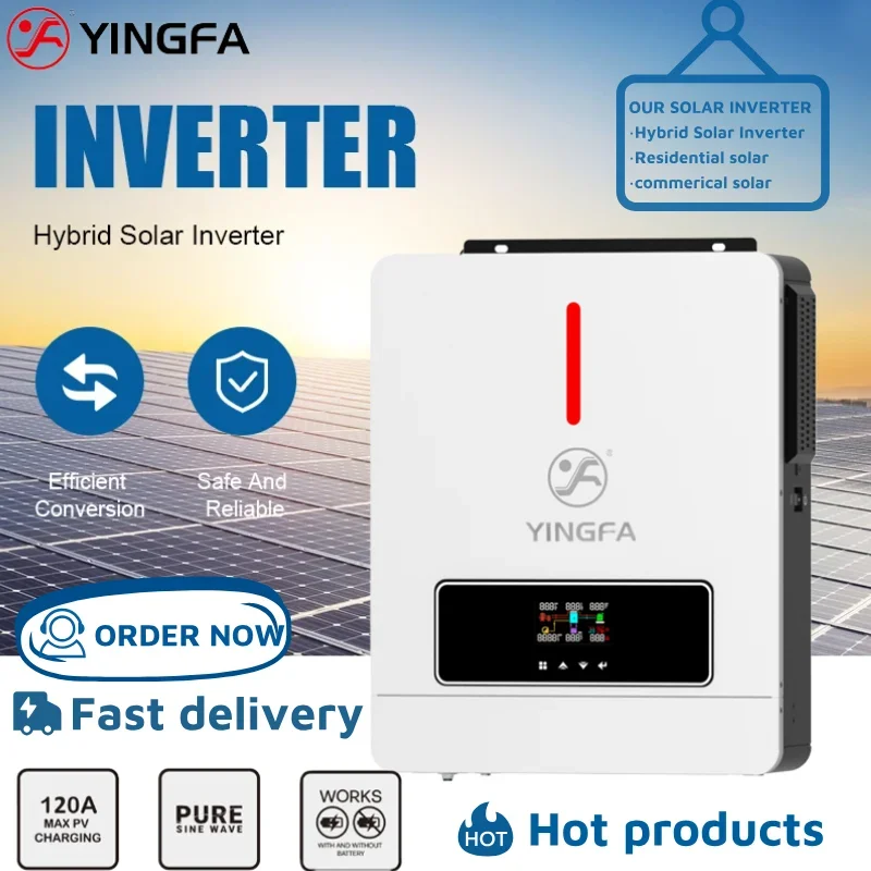 Hybrid Solar Inverter 6.2Kw/6200W 48Vdc, Dual Output 220V, Pure Sine Wave, On-Grid & Off-Grid 120A Mppt Solar Charger, Home Use