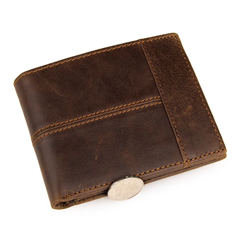 GENODERN Patchwork Style Cow Leather Male Purse Short Wallet for Men Genuine Leather Wallets Brown Male Purses Men Wallets