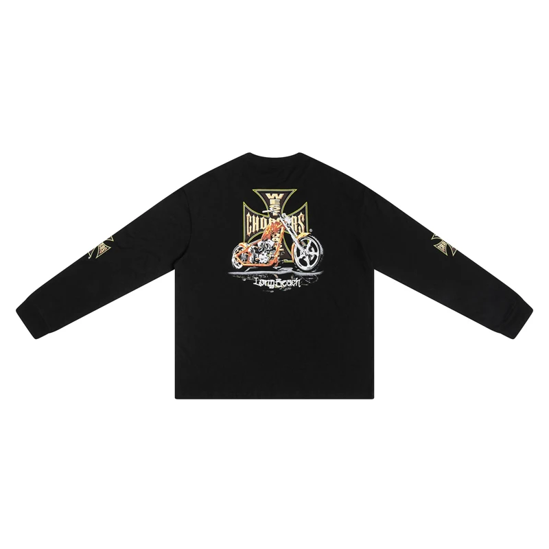 American Motorcycle Casual Round Neck West Coast Tee New Motorcycle Printed Comfortable Cotton Quality Long Sleeved T-shirt